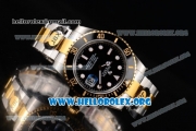 Rolex Submariner Clone Rolex 3135 Automatic Two Tone Case/Bracelet with Black Dial and Dot Markers - 1:1 Original