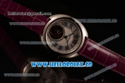 Cartier Cle de Cartier Swiss Tourbillon Manual Winding Steel Case with White Dial and Purple Leather Strap