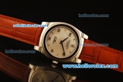 Rolex Cellini Swiss Quartz Steel Case with White MOP Dial and Brown Leather Strap-Numeral Markers