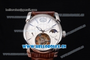 Parmigiani Tonda Tourbillon Flying Tourbillon Manual Winding Steel Case with White Dial Brown Leather Strap and Stick Markers