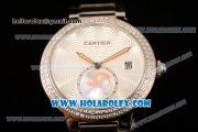 Cartier Rotonde De Miyota Quartz Stainless Steel Case with Silver Dial and Diamonds Bezel