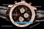 Breitling Navitimer GMT Chrono Swiss Valjoux 7750 Automatic Rose Gold Case with Black Dial Stick Markers and Black Leather Strap