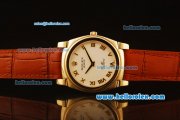 Rolex Cellini Swiss Quartz Yellow Gold Case with White Dial and Brown Leather Strap-Roman Markers