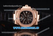 Patek Philippe Nautilus Clone PP 315 Automatic Rose Gold Case with Black Dial Arabic Numeral Markers and Black Leather Strap (BP)