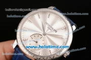 Patek Philippe Calatrava Miyota Quartz Steel Case with Blue Leather Bracelet and Silver Sitck Markers