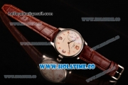 IWC Portugieser Hand-Wound Asia 6497 Manual Winding Steel Case with White Dial Brown Leather Strap and Rose Gold Arabic Numeral Markers