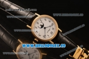 Breguet Classique Miyota 9015 Automatic Yellow Gold Case with White Dial Black Leather Strap and Arabic Numeral Markers