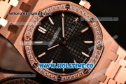 Audemars Piguet Royal Oak 33MM Miyota Quartz Rose Gold Case/Bracelet with Black Dial Stick Markers and Diamonds Bezel (EF)