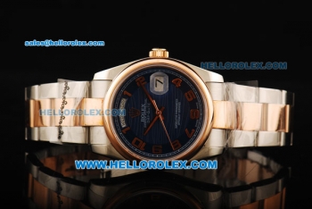 Rolex Day-Date Swiss ETA 2836 Automatic Movement Steel Case with Blue Dial and Rose Gold Bezel-Two Tone Strap