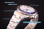 Rolex Yacht Master II Oyster Perpetual Swiss ETA 2813 Full Steel with Blue Bezel and White Dial-Two Tone Strap