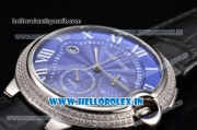 Cartier Ballon Bleu De Large Chrono Miyota OS20 Quartz Steel Case with Diamonds Bezel and Blue Dial