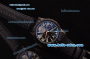 Roger Dubuis Excalibur Chronograph Miyota Quartz PVD Case with Black Dial and Black Leather Strap