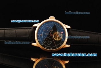 Jaeger-LeCoultre Duometre Tourbillon Automatic Movement Rose Gold Case with Black Dial and Black Leather Strap