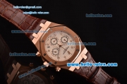 Audemars Piguet Royal Oak Chronograph Miyota OS20 Quartz Rose Gold Case with Brown Leather Strap White Dial and Dimond Markers