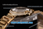 Cartier Ballon Bleu De Small Swiss Quartz Yellow Gold Case/Bracelet with White Dial and Black Roman Numeral Markers - Diamonds Bezel