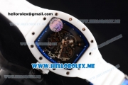 Richard Mille RM 055 Bubba Watson Asia Manual Winding Ceramic/Steel Case with Skeleton Dial and White Rubber Strap Blue Inner Bezel - 1:1 Original