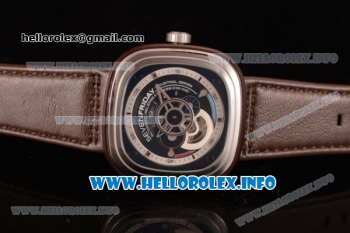 SevenFriday P3-02 Japanese Miyota 8215 Automatic Steel Case with White/Black Dial and Brown Leather Strap