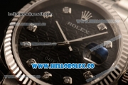 Rolex Datejust Clone Rolex 3135 Automatic Stainless Steel Case/Bracelet with Black Dial and Diamonds Markers - 1:1 Original (MARK F)