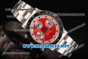 Rolex Daytona Vintage Chrono Miyota OS20 Quartz Steel Case/Bracelet with Point Markers and Red Dial - White Inner Bezel