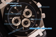 Audemars Piguet Royal Oak Chrono Japanese Miyota OS20 Quartz Stainless Steel Case with Black Leather Strap and Black Dial