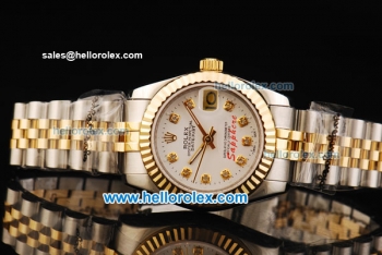 Rolex Datejust Oyster Perpetual Automatic Movement White Dial with Diamond Markers and Two Tone Strap-Lady Model