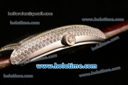 Franck Muller Cintree Curvex Ronda 762 Quartz Steel/Diamond Case with Diamond Dial and Brown Leather Strap