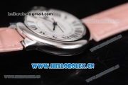 Cartier Ballon Bleu Medium Asia Automatic Steel Case with White Dial Roman Numeral Markers and Pink Leather Strap (YF)