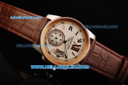 Cartier Calibre Automatic Movement Steel Case with Rose Gold Bezel and Brown Leather Strap