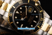 Rolex Submariner Automatic Movement with Black Dial and Bezel-Two Tone Strap