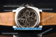 Panerai Luminor 1950 Tourbillon GMT PAM00578 Asia ST22 Manual Winding Steel Case with Skeleton Dial and Brown Leather Strap Stick/Arabic Numeral Markers