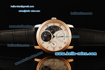 BlancPain Le Brassus Carrousel Swiss Tourbillon Manual Winding Movement Gold Case with White Dial and Black Leather Strap