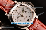 Panerai Luminor Chrono PAM310 Swiss Valjoux 7750-SHG Automatic Steel Case with Brown Leather Strap and White Dial