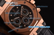 Audemars Piguet Royal Oak Chronograph Miyota OS20 Quartz Rose Gold Case with Black Leather Strap Black Dial and Dimond Markers