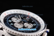 Breitling Navitimer Quartz Movement Silver Case with Black Dial and SS Strap-Number Markers