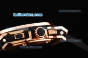 Hublot Big Bang Chronograph Swiss Quartz Rose Gold Case with Diamond Bezel and Black Rubber Strap-Lady Size