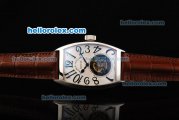 Franck Muller Swiss Tourbillon Manual Winding Movement White Dial with Black Arab Numerals and Brown Leather Strap