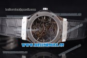 Hublot Classic Fusion Tourbillon Asia 3836 Automatic Steel Case with Skeleton Dial and Grey Leather Strap