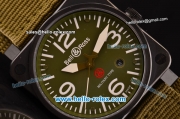 Bell & Ross BR03-92 Military Type Asia 2813 Automatic PVD Case with Black Dial and Green Nylon Strap - ETA Coating