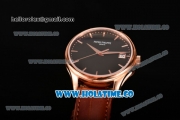 Patek Philippe Calatrava Swiss ETA 2824 Automatic Rose Gold Case with Brown Leather Strap Black Dial and Stick Markers