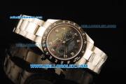 Rolex Daytona Chronograph Swiss Valjoux 7750 Automatic Movement Black MOP Dial with PVD Bezel and Steel Strap