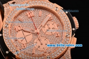 Hublot Big Bang Chrono Hub4100 Automatic Rose Gold Case with Diamond Dial Black Rubber Strap and Stick/Numeral Markers