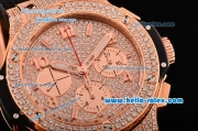 Hublot Big Bang Chrono Hub4100 Automatic Rose Gold Case with Diamond Dial Black Rubber Strap and Stick/Numeral Markers