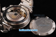 Cartier Pasha Swiss Valjoux 7750 Chronograph Movement White Dial with Black Stick/Numeral Marker-SS Strap
