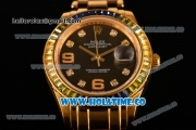 Rolex Datejust Pearlmaster Asia 2813 Automatic Full Yellow Gold with Black Dial and Diamonds Markers - Rainbow Diamoand Bezel (BP)