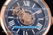 Cartier Rotonde de Cartier Astrotourbillon Asia 2813 Automatic Rose Gold Case with Blue Dial Roman Numeral Markers and Blue Leather Strap