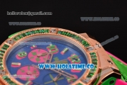 Hublot Big Bang Tutti Frutti 38MM Chrono Miyota OS20 Quartz Rose Gold Case with Blue Dial Stick/Numeral Markers and Green Diamonds Bezel