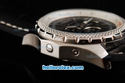 Breitling Bentley Automatic Movement Steel Case with Black Dial and Stick Markers-Black Leather Strap