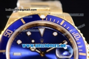 Rolex Submariner Clone Rolex 3135 Automatic Yellow Gold Case/Bracelet with Blue Dial and Dot Markers Blue Bezel (BP)