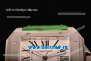 Cartier Santos 100 Large Asia Automatic Steel Case with Green Leather Strap Black Roman Numeral Markers and White Dial