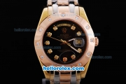 Rolex Day-Date Oyster Perpetual Date Automatic Rose Gold and Gold Case with Black Dial and Diamond Marking-Big Calendar